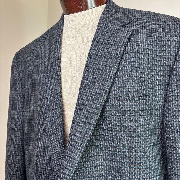 Chaps Other - CHAPS 46L Houndstooth Sport Coat Blazer‎ 100% Lambswool Blue Gray Suit Jacket